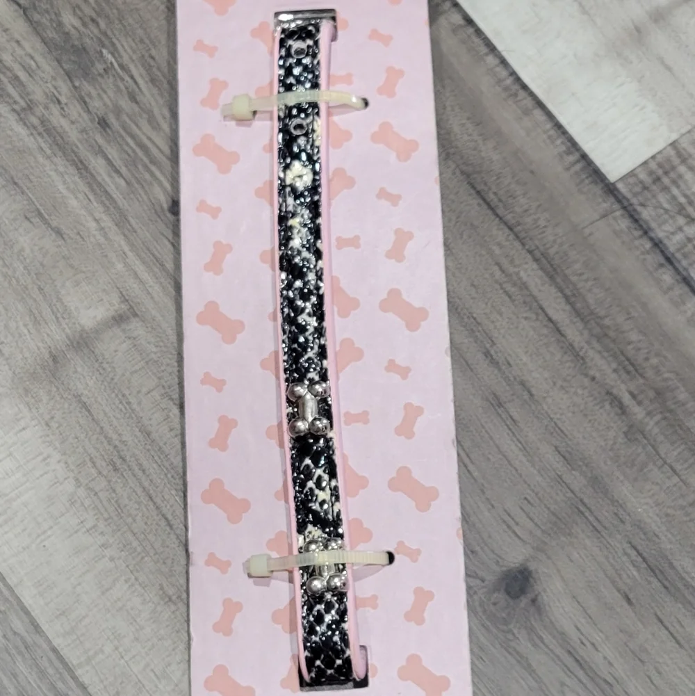 Pink and Black Dog Collar with Charm